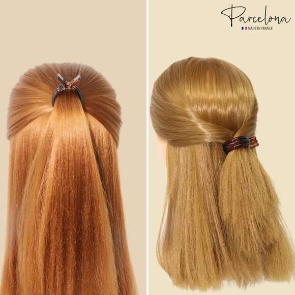 Set of 2 French Hair Clips Cellulose Acetate Tortoise Shell & Black Women - Picture 4 of 9